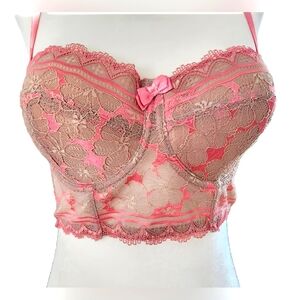 Bra Bodice Corset Combo - Neopolitan Lace Bra Size 34C Pink and Cream